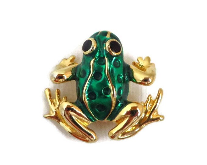 Vintage Brooch - AAI Frog Brooch, Green Frog Brooch, Goldtone Frog Pin, Free Shipping