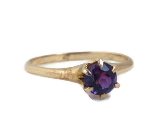 Amethyst Solitaire Ring, 10K Gold Ring, Yellow Gold Amethyst Ring - Vintage Estate Amethyst, 0.35 Carat, February Birthstone, Size 7