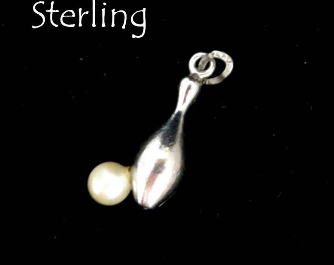 Vintage Bowling Charm - Sterling Silver Bowling Ball & Pin Charm, Faux Pearl, Charm Bracelet, Gift for Her