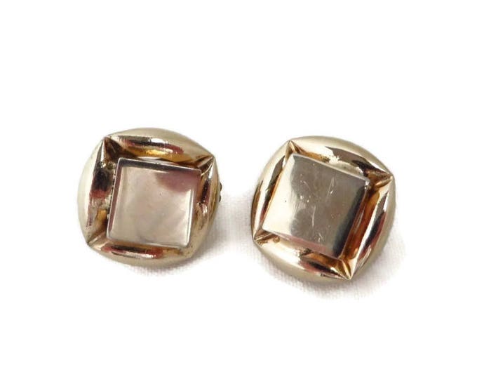 Vintage Gold Tone Button Earrings - Signed Barclay Clip-on Earrings, Classic Style