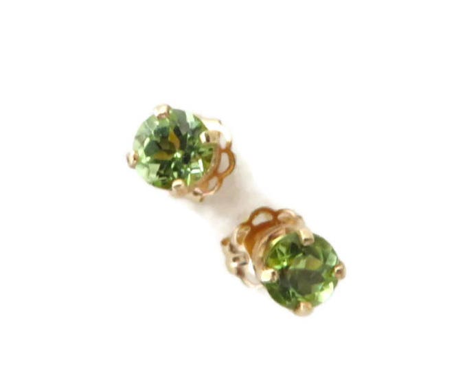 14K Gold Peridot Earrings, Vintage Pierced Studs, New Old Stock