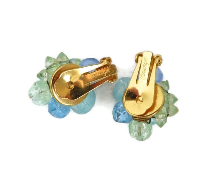 Carnegie Cluster Bead Earrings - Vintage Pastel Lucite Beaded Clip-on Earrings, Gift for Her