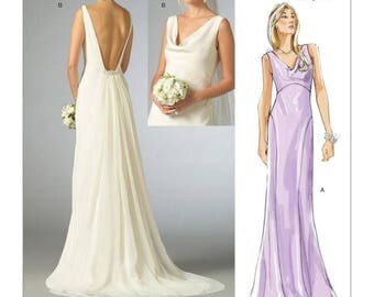 2965, Vogue, Wedding Dress Pattern, Cowl-Neck Dress, Plunging Back, Bridal Gown, Sleeveless, V neck, Formal Wedding, Formal Gown, Open Back
