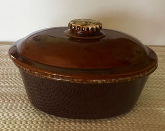 Hull COVERED CASSEROLE Baking Dish 2 qt Brown Drip Glaze 10" x 7" x 4" + Cover Marked Hull Oven Proof USA Excellent Rustic Mid Century