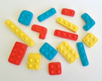 15 Lego Cake Fondant Edible Toppers Cupcake, Building Blocks Edible, Lego Birthday Party Edible Decorations, Construction Party Building