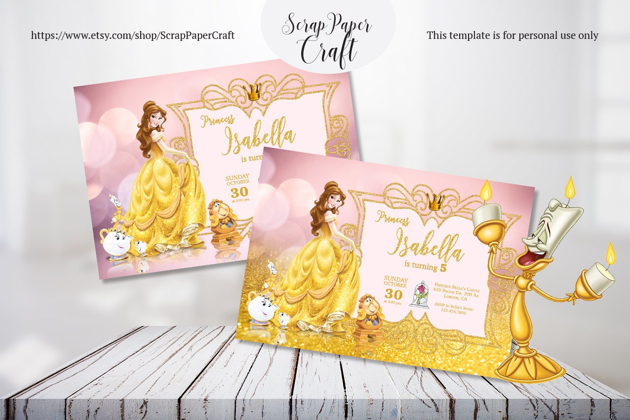 beauty and the beast birthday invitation personalized belle personalized princess birthday invitations