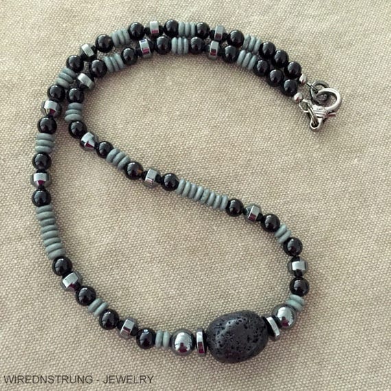 Men's Hematite and Agate necklace