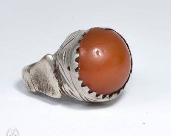 old Muslim ring - aqeeq ring - vintage silver ring - men agate ring - Mecca ring - old Pilgrimage ring - gift for him - collectible African