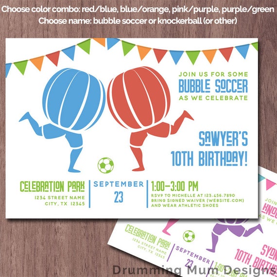 Bubble Soccer Birthday Party Invitations 1