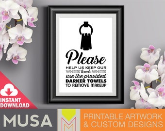 White Towels sign /sizes 4x6, 5x7 and 8x10 included / INSTANT DOWNLOAD / Great for guest houses