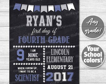 Back to School Sign, First Day of School Chalkboard Sign, PRINTABLE First Day of School Sign Boy, Any Grade Fourth Fifth Sixth High School