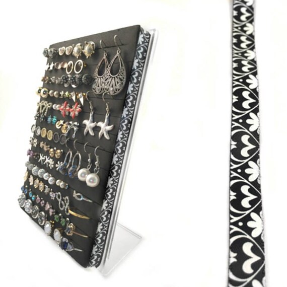 Earring Display Stand Black & White Fleur Ribbon Earring