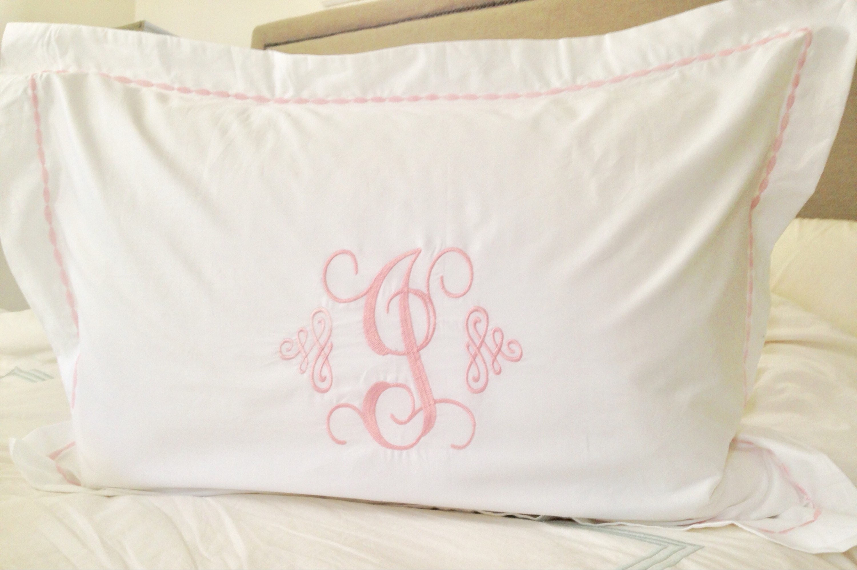 Monogram Pillow Sham with Custom Embroidered Border / Monogram Bedding