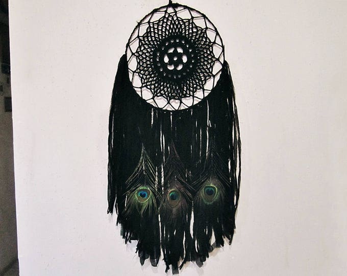 Large Black Dreamcatcher - Witch Home Decor - Bohemian Bedroom Wall Decor - Gypsy Wall Hanging Dream Catcher - Boho Bedroom - Hippie Decor