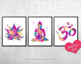 Buddhist Wall Art yoga studio decor spiritual print lotus buddha new age Buddhist Wall Art yoga studio decor spiritual print lotus buddha new age