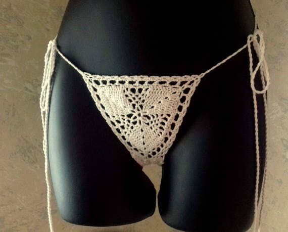 Sexy Crochet Bottom, See Thru Thong, Low Rise Thong, Cotton lace lingerie, Sexy Beach Bottom, Erotic Crochet Thong, Hot Thong 4 Beach & Pool