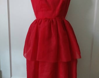 1950s Bonwit Teller Red Chiffon Party Dress