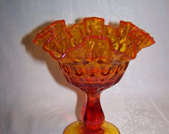 Set of 2 Amberina Glass Serving Dishes