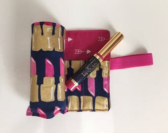 Makeup Organizer Roll, Lipstick Case, LipSense Roll, Beauty Travel Bag, Cosmetic Organizer