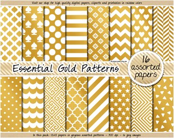 SALE gold digital paper golden digital paper gold foil printable paper gold chevron stripes polka dot gold clipart gold pattern gold sticker