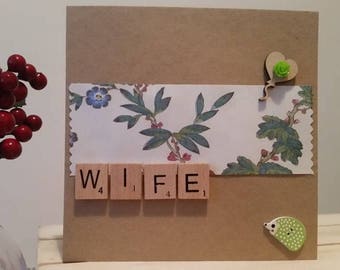 Wife Birthday Card, Wife Anniversary Card, Wife Card, Handmade Card, Hedgehog & Scrabble Letters, 3D Card, Special Anniversary, Wife Gift