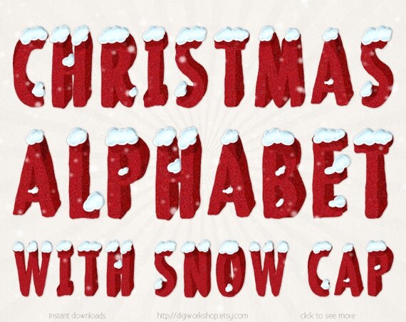 Christmas Alphabet with snow cap clipart clip art