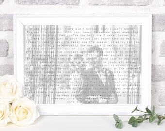 wedding song lyrics, wedding song lyric art, first dance lyrics, personalised song lyrics, song lyrics print, song lyric art, wedding gift