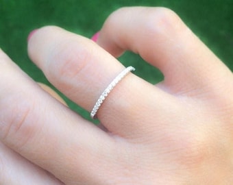 SALE - Thin diamond band - CZ eternity band - Thin eternity band - CZ engagement ring - Half round diamond ring