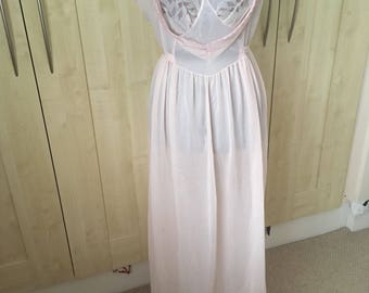 Kayser Baby Pink Nylon Jersey Full Length Nightdress with Rosebud Detail