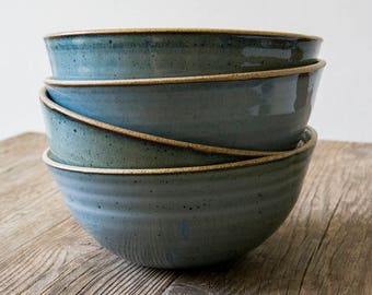 Soup Bowls, Pottery Serving Bowl, Stoneware Bowl, Blue Bowl, Noodle Bowl, Ceramics Handmade Gift, Wheel Thrown Pottery, Pottery Gifts