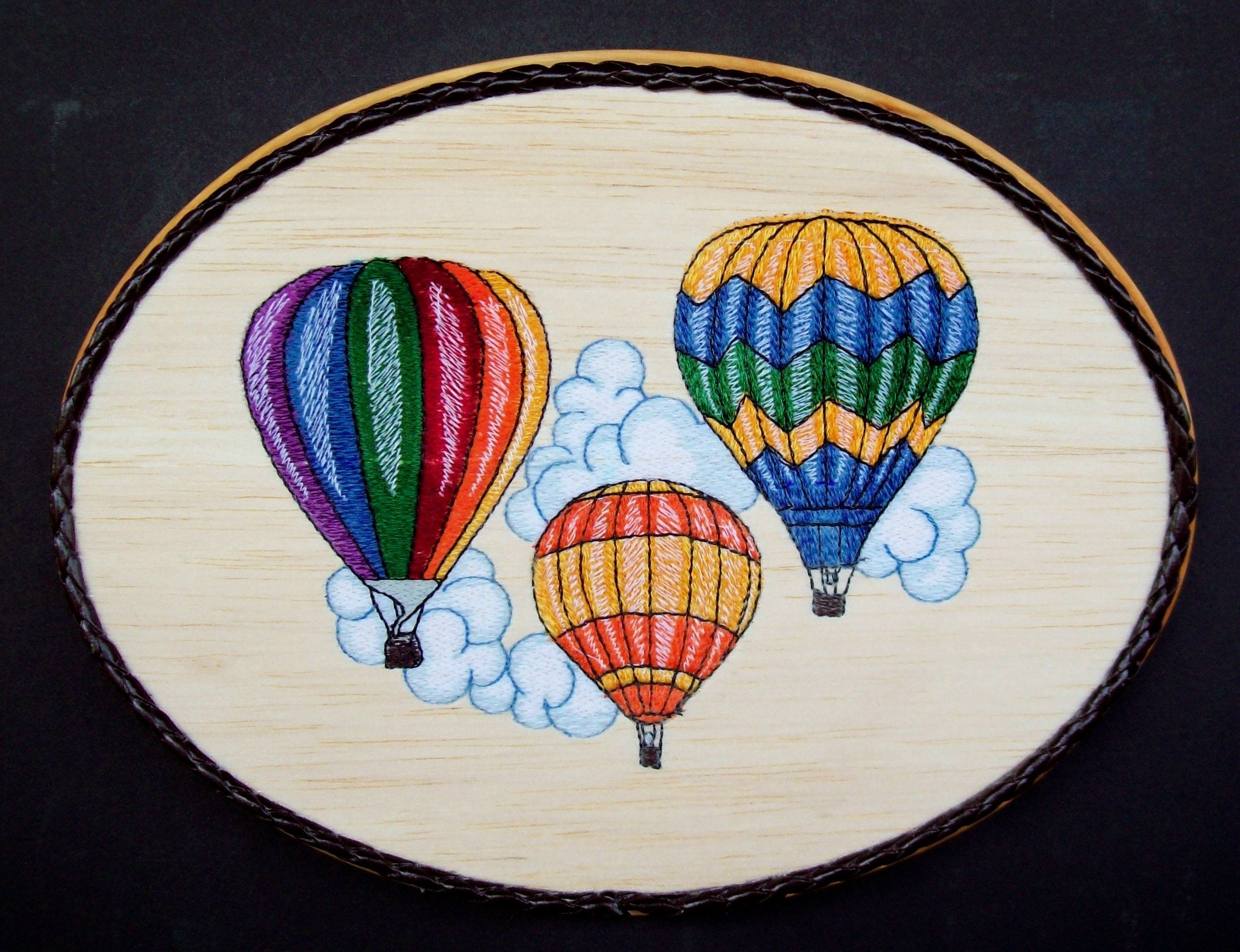 Hot Air Balloon Wall Decor Embroidery Wood Art Air Travel
