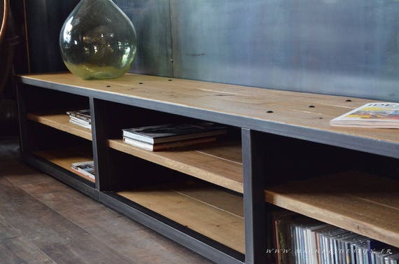 meuble tv acier bois