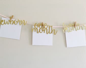 Pink And Gold First Birthday Decorations. Pink and gold 1st birthday 1st birthday decor Milestone Photo Display Monthly Photo Banner