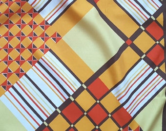 Vintage shawl, foulard Trevira, 70, Mondrian Art forms in fresh colors, Brown, yellow, Orange