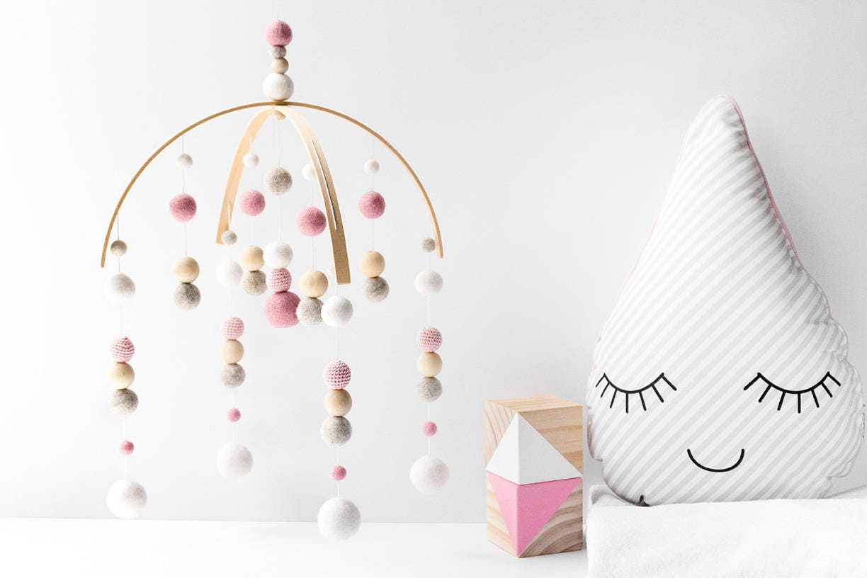 Pink Crib Mobile. Girls Baby Mobile. Baby Girl Nursery Felt