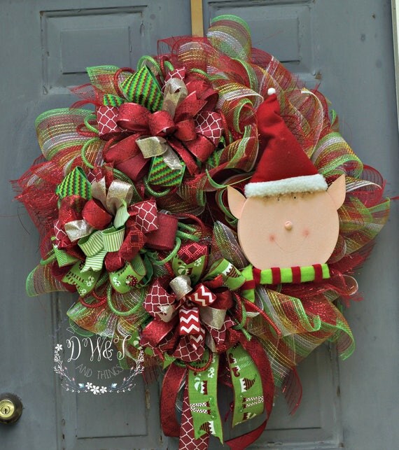 Elf Wreath Large Deco Mesh Wreath Christmas Wreath Holiday
