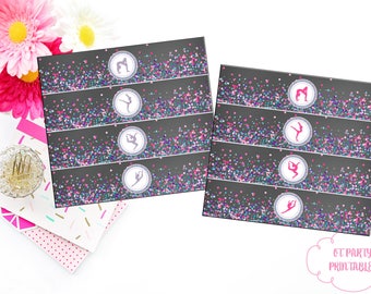 Gymnastics Pink and Black Glitter Theme Water Bottle Digital