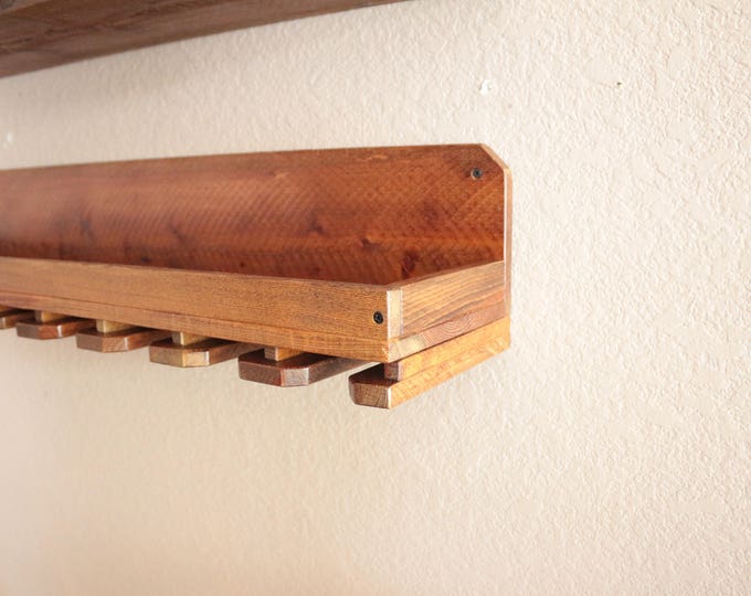 32" Rustic Wood Wine Rack Shelf & Hanging Stemware Holder Bar Organizer Rack
