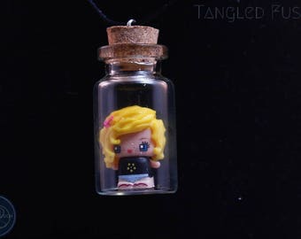 Quirky Glass Vial Necklace with MixieQ Figurine on Leather