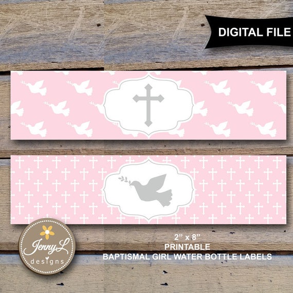 baptismal girl printable water bottle labels pink baptism