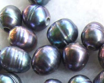Large hole 10-12mm iridescent blue keishi Pearl