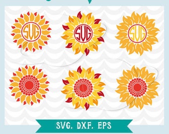 Sunflower svg, monogram sunflower svg, sunflower dxf, sunflower eps, monogram sunflower svg, flower monogram, summer monogram svg
