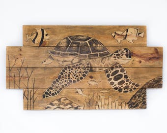 Sea turtle painting Sea turtle decor Sea turtle wall art Animal decor Animal art Beach house decor Beach house art Lake house decor Pallets