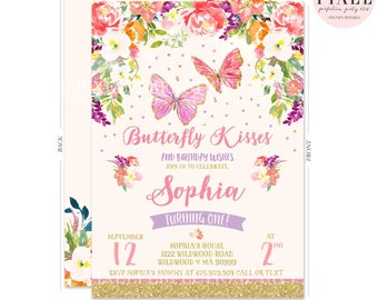 Butterfly Birthday Invitation Butterfly Invitation Whimsical Floral Butterfly Invitation Floral Butterfly Garden Birthday Party Invitation