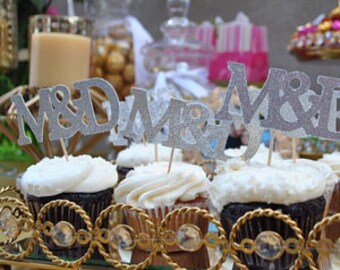 Initial Cupcake toppers, Wedding cupcake toppers, Initial decorations, Engagement Cupcake topper, Bride to be, Anniversary-Set of 12 toppers