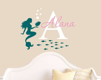 Mermaid wall decal -custom wall art decal - Nursery Wall decal - girl name decal - mermaid wall art