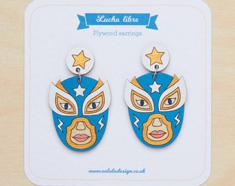 Lucha libre earrings, Mexican wrestler jewelry, lucha libre mask studs, Mexican earrings, Luchador studs, Máscaras de Peleá, Wrestler mask