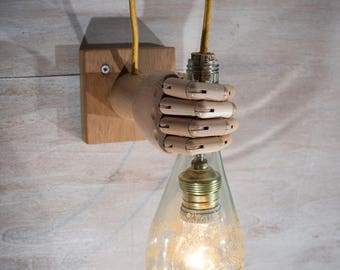 Wooden wall light, Clear wine Bottle light, wall sconce, wood lamp, wine bottle, bottle lamp, Hand lamp, Wine Gift, Wine bottle lights