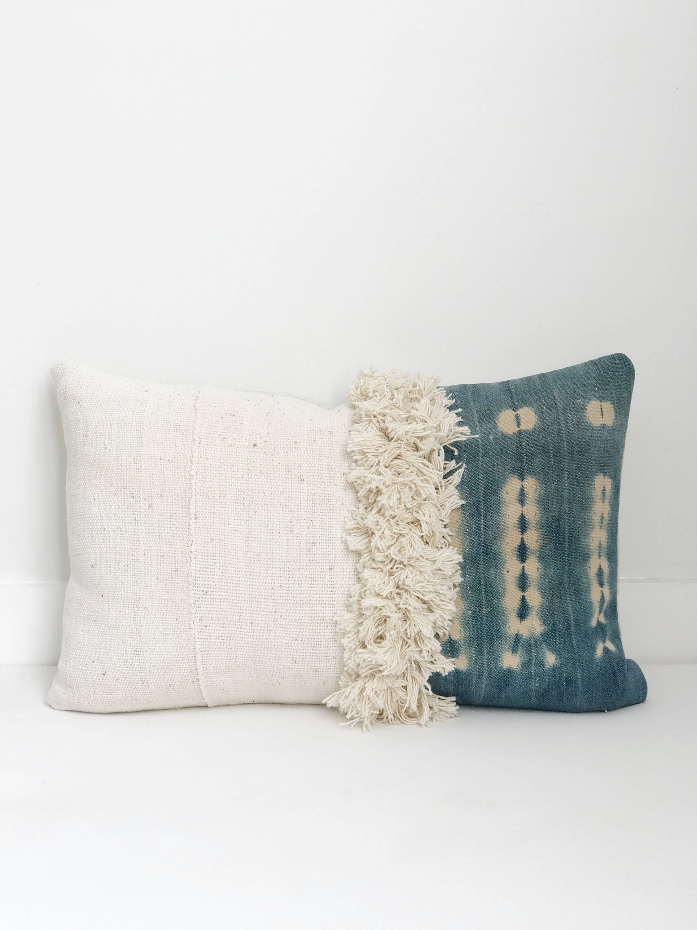 Pillow Cover Ethnic Handwoven Indigo Mudcloth Blue