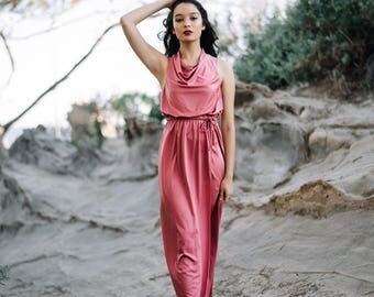 SALE Vintage 70s Sleeveless Dusty Rose Gown With Sexy Thigh High Front Slit Maxi Dress SALE Vintage 70s Sleeveless Dusty Rose Gown With Sexy Thigh High Front Slit Maxi Dress